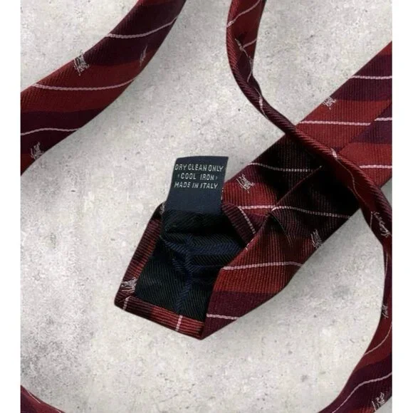 BURBERRY Silk Tie ITALY Burgundy Striped Monogram Logo W:3.8" EUC - Picture 3 of 6